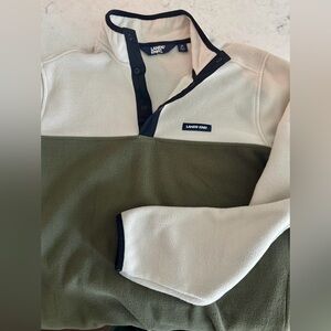 Lands' End Cream and Olive Fleece Pullover